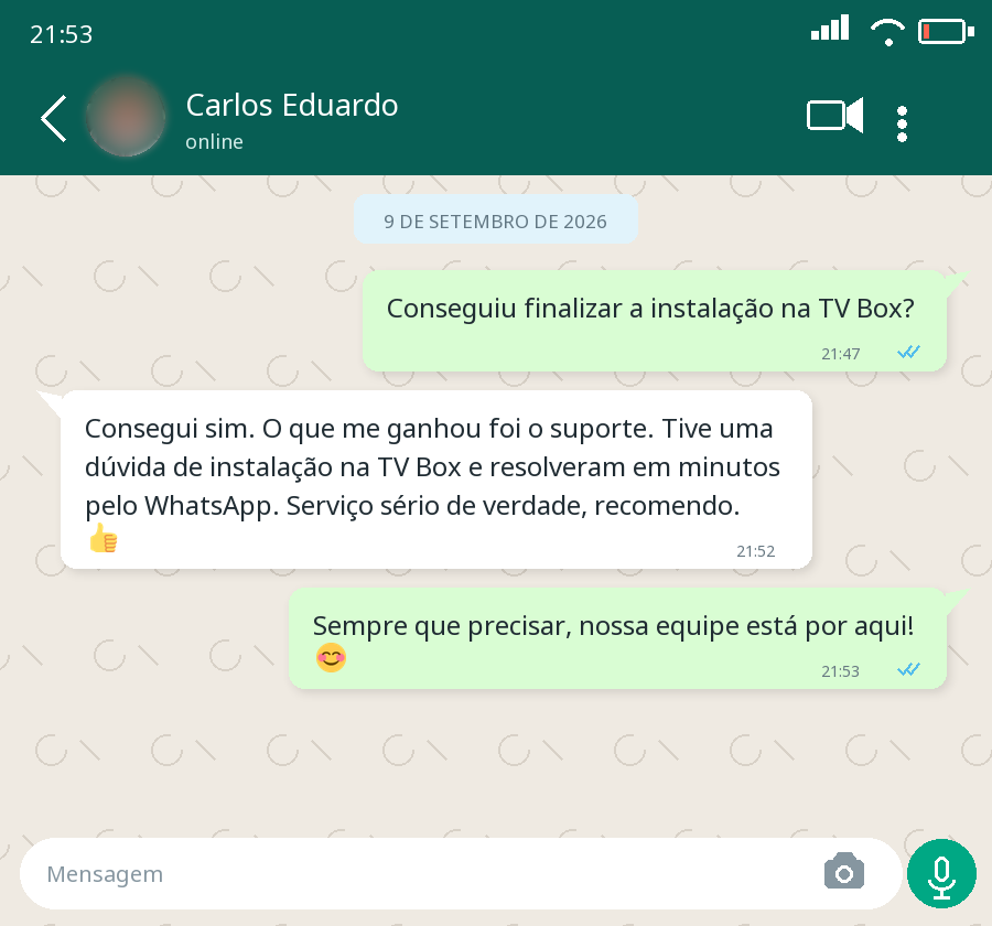 Captura da avaliação de Carlos Eduardo no WhatsApp